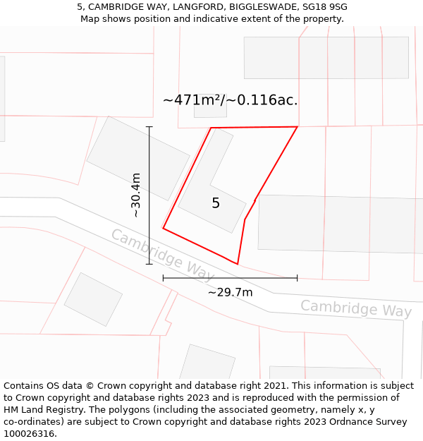 5, CAMBRIDGE WAY, LANGFORD, BIGGLESWADE, SG18 9SG: Plot and title map