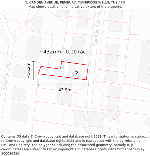 5, CAMDEN AVENUE, PEMBURY, TUNBRIDGE WELLS, TN2 4PQ: Plot and title map