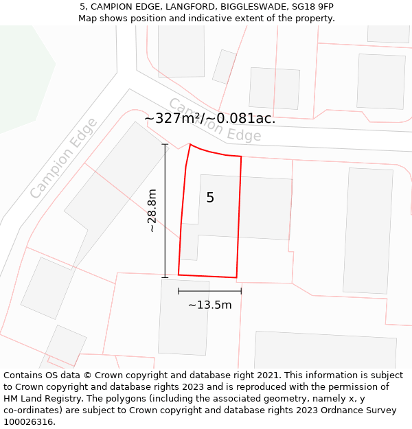 5, CAMPION EDGE, LANGFORD, BIGGLESWADE, SG18 9FP: Plot and title map