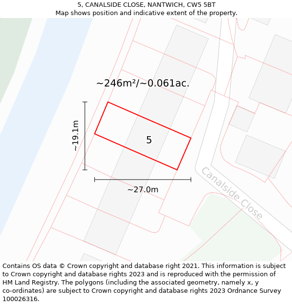 5, CANALSIDE CLOSE, NANTWICH, CW5 5BT: Plot and title map