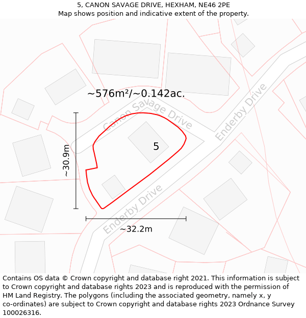 5, CANON SAVAGE DRIVE, HEXHAM, NE46 2PE: Plot and title map