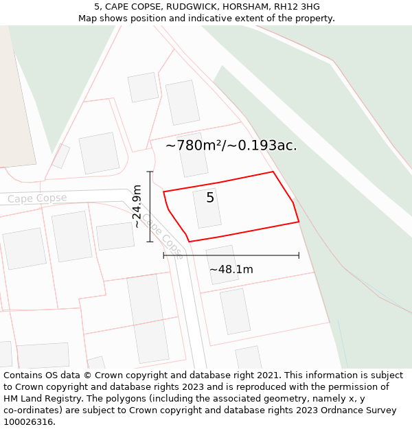 5, CAPE COPSE, RUDGWICK, HORSHAM, RH12 3HG: Plot and title map