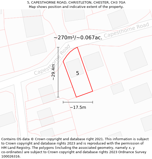 5, CAPESTHORNE ROAD, CHRISTLETON, CHESTER, CH3 7GA: Plot and title map