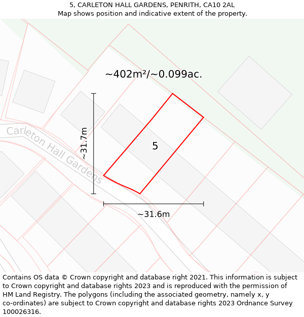 5, CARLETON HALL GARDENS, PENRITH, CA10 2AL: Plot and title map