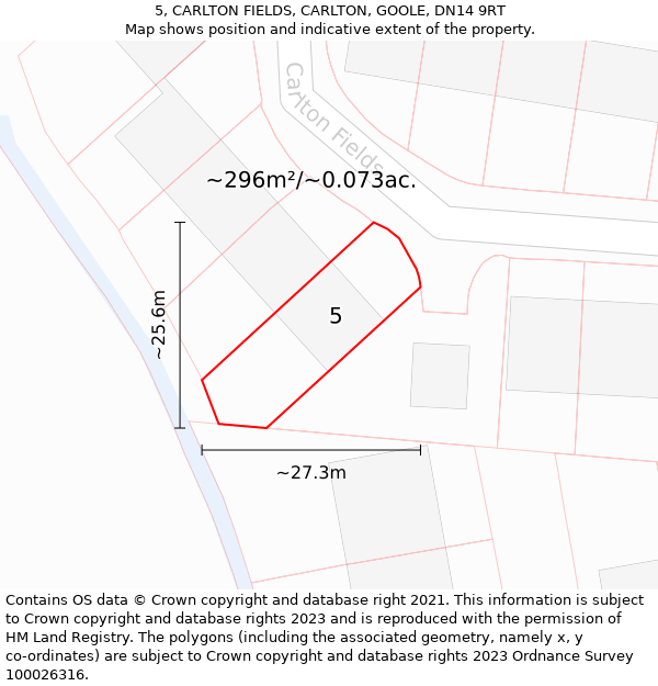 5, CARLTON FIELDS, CARLTON, GOOLE, DN14 9RT: Plot and title map