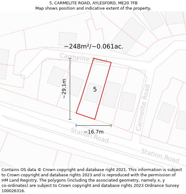 5, CARMELITE ROAD, AYLESFORD, ME20 7FB: Plot and title map