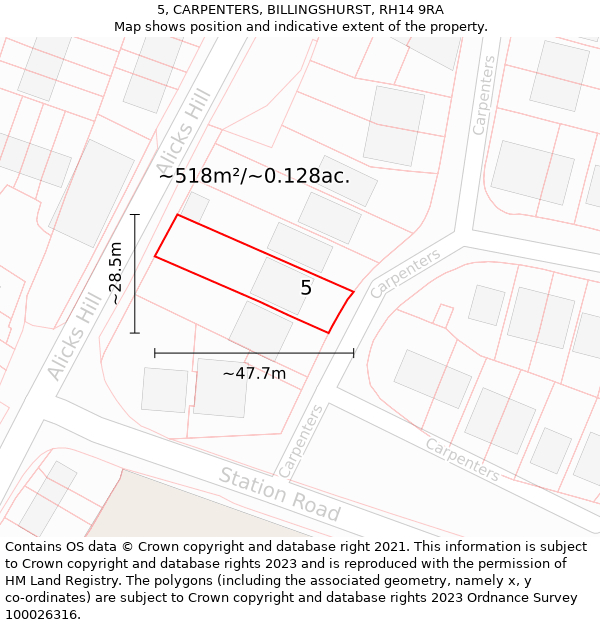 5, CARPENTERS, BILLINGSHURST, RH14 9RA: Plot and title map