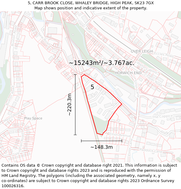 5, CARR BROOK CLOSE, WHALEY BRIDGE, HIGH PEAK, SK23 7GX: Plot and title map