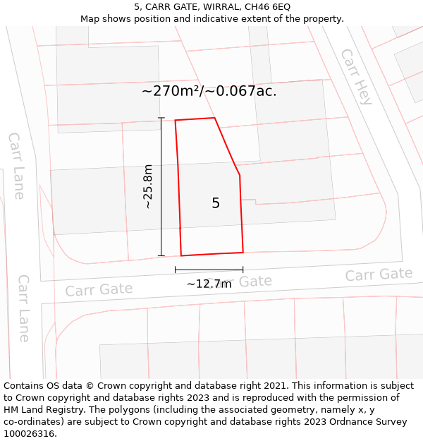 5, CARR GATE, WIRRAL, CH46 6EQ: Plot and title map