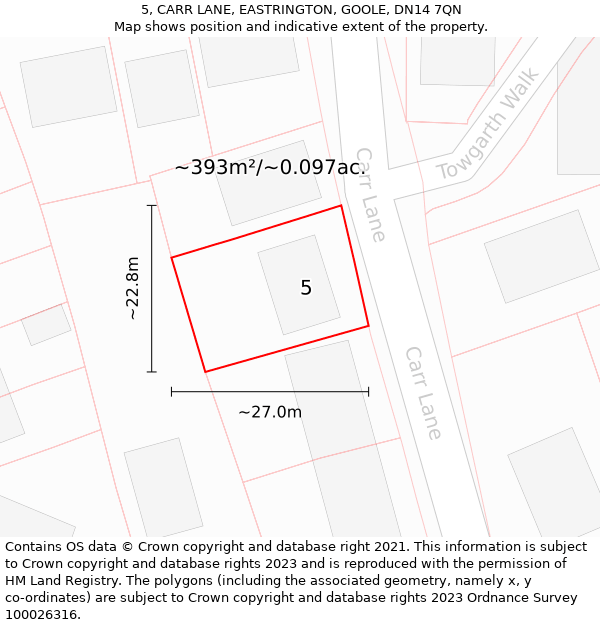 5, CARR LANE, EASTRINGTON, GOOLE, DN14 7QN: Plot and title map