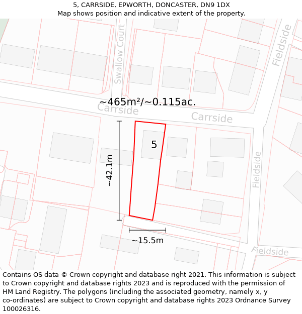 5, CARRSIDE, EPWORTH, DONCASTER, DN9 1DX: Plot and title map