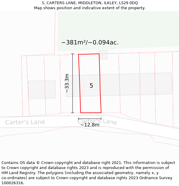 5, CARTERS LANE, MIDDLETON, ILKLEY, LS29 0DQ: Plot and title map