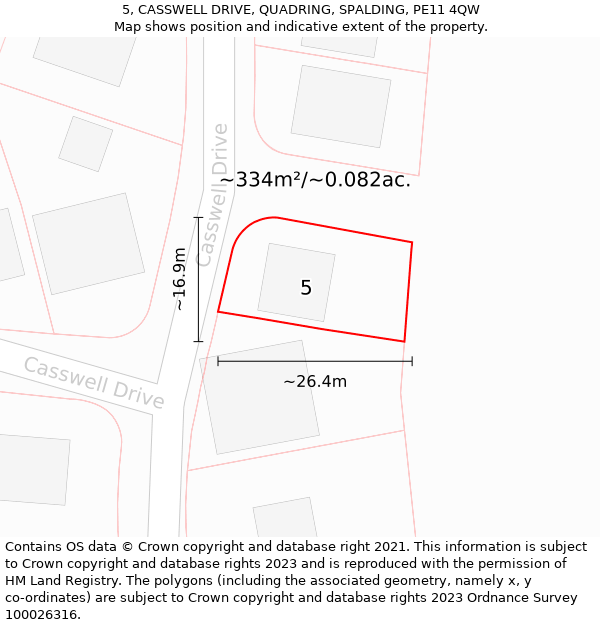 5, CASSWELL DRIVE, QUADRING, SPALDING, PE11 4QW: Plot and title map