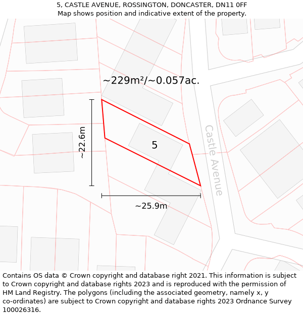 5, CASTLE AVENUE, ROSSINGTON, DONCASTER, DN11 0FF: Plot and title map