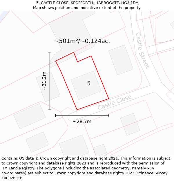 5, CASTLE CLOSE, SPOFFORTH, HARROGATE, HG3 1DA: Plot and title map