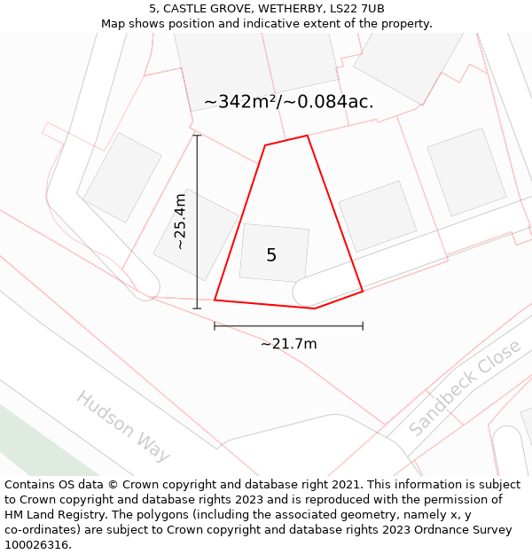 5, CASTLE GROVE, WETHERBY, LS22 7UB: Plot and title map