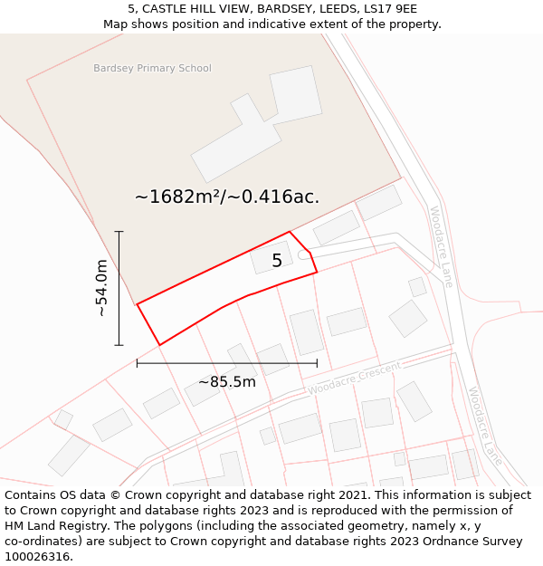 5, CASTLE HILL VIEW, BARDSEY, LEEDS, LS17 9EE: Plot and title map