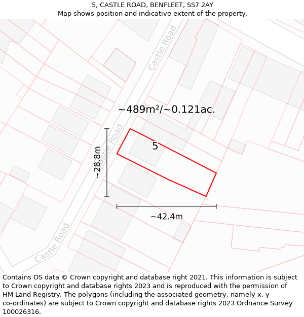 5, CASTLE ROAD, BENFLEET, SS7 2AY: Plot and title map