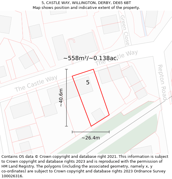 5, CASTLE WAY, WILLINGTON, DERBY, DE65 6BT: Plot and title map