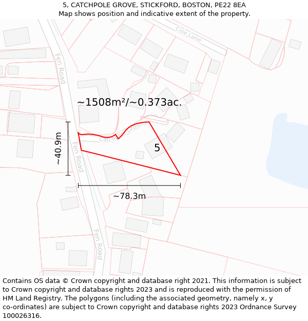 5, CATCHPOLE GROVE, STICKFORD, BOSTON, PE22 8EA: Plot and title map