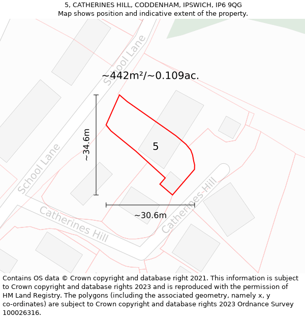 5, CATHERINES HILL, CODDENHAM, IPSWICH, IP6 9QG: Plot and title map