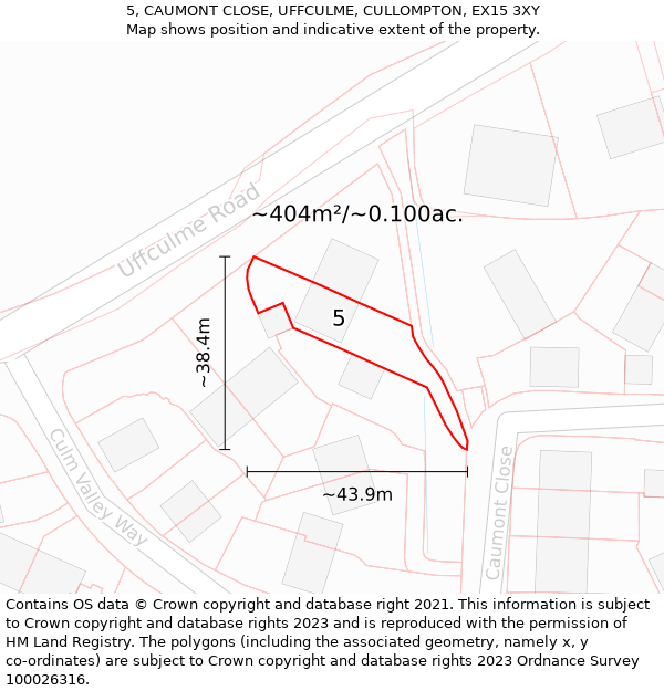 5, CAUMONT CLOSE, UFFCULME, CULLOMPTON, EX15 3XY: Plot and title map