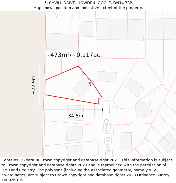 5, CAVILL DRIVE, HOWDEN, GOOLE, DN14 7SP: Plot and title map