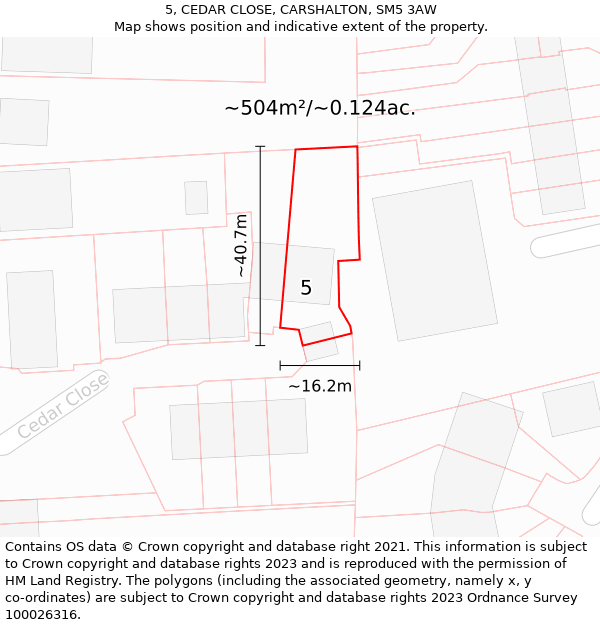 5, CEDAR CLOSE, CARSHALTON, SM5 3AW: Plot and title map