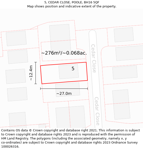 5, CEDAR CLOSE, POOLE, BH16 5QF: Plot and title map