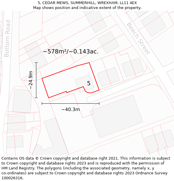 5, CEDAR MEWS, SUMMERHILL, WREXHAM, LL11 4EX: Plot and title map