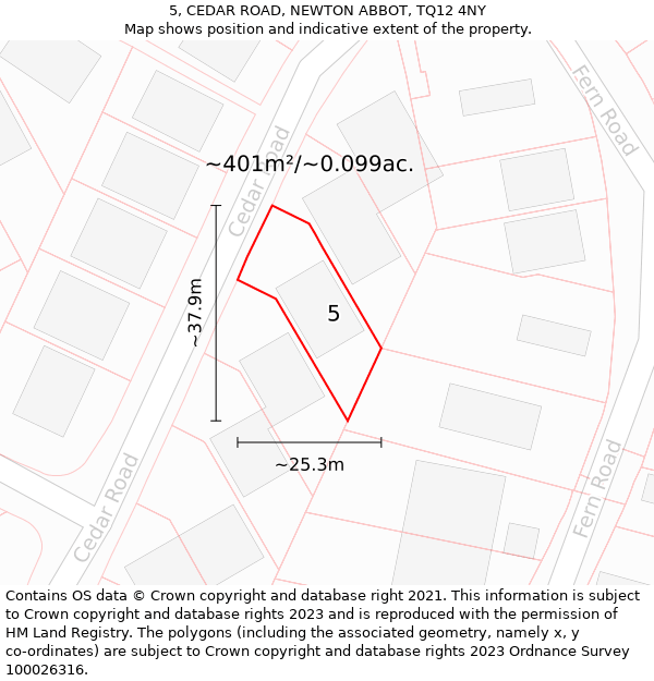 5, CEDAR ROAD, NEWTON ABBOT, TQ12 4NY: Plot and title map