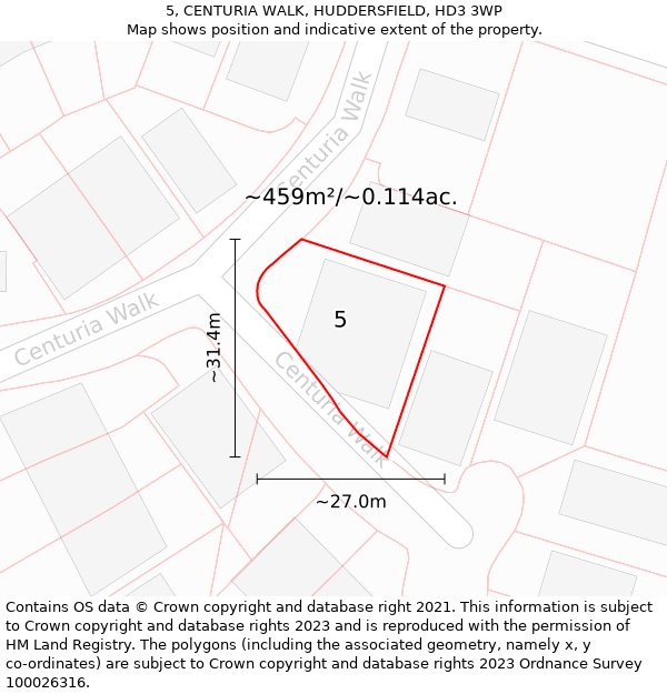 5, CENTURIA WALK, HUDDERSFIELD, HD3 3WP: Plot and title map