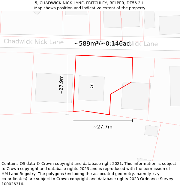 5, CHADWICK NICK LANE, FRITCHLEY, BELPER, DE56 2HL: Plot and title map