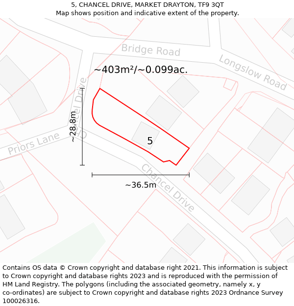 5, CHANCEL DRIVE, MARKET DRAYTON, TF9 3QT: Plot and title map