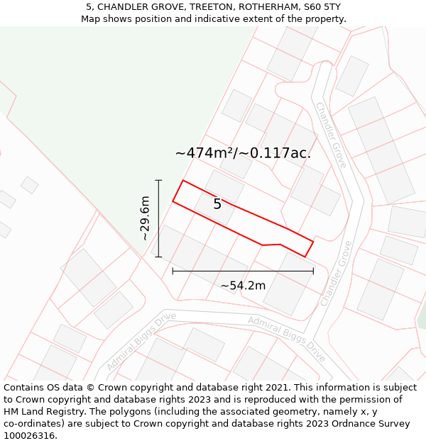 5, CHANDLER GROVE, TREETON, ROTHERHAM, S60 5TY: Plot and title map