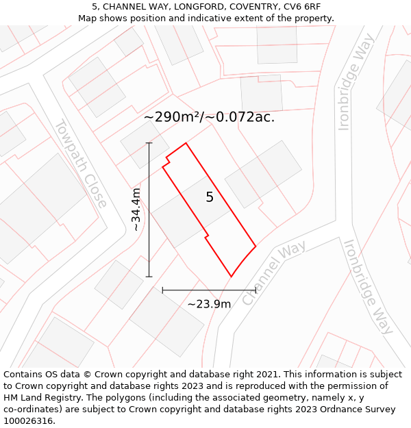 5, CHANNEL WAY, LONGFORD, COVENTRY, CV6 6RF: Plot and title map