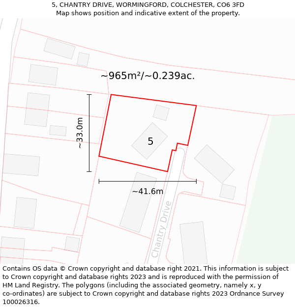 5, CHANTRY DRIVE, WORMINGFORD, COLCHESTER, CO6 3FD: Plot and title map