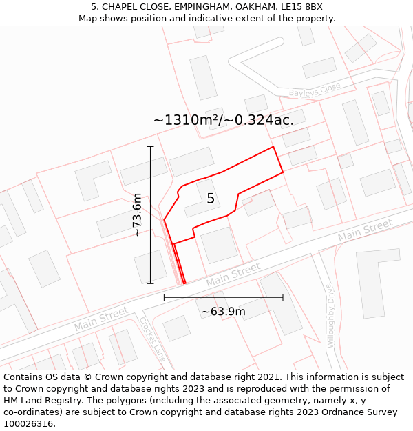 5, CHAPEL CLOSE, EMPINGHAM, OAKHAM, LE15 8BX: Plot and title map