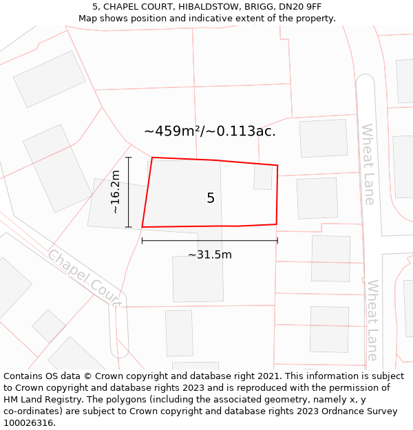 5, CHAPEL COURT, HIBALDSTOW, BRIGG, DN20 9FF: Plot and title map