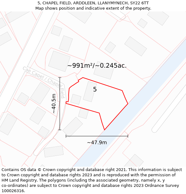 5, CHAPEL FIELD, ARDDLEEN, LLANYMYNECH, SY22 6TT: Plot and title map