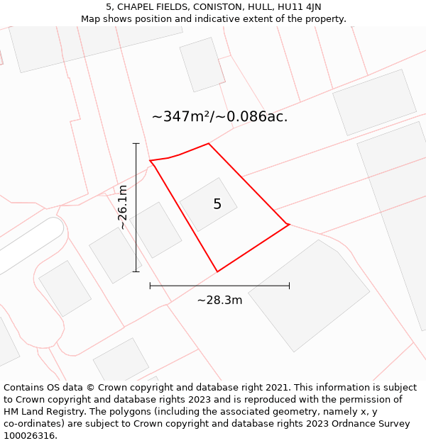 5, CHAPEL FIELDS, CONISTON, HULL, HU11 4JN: Plot and title map