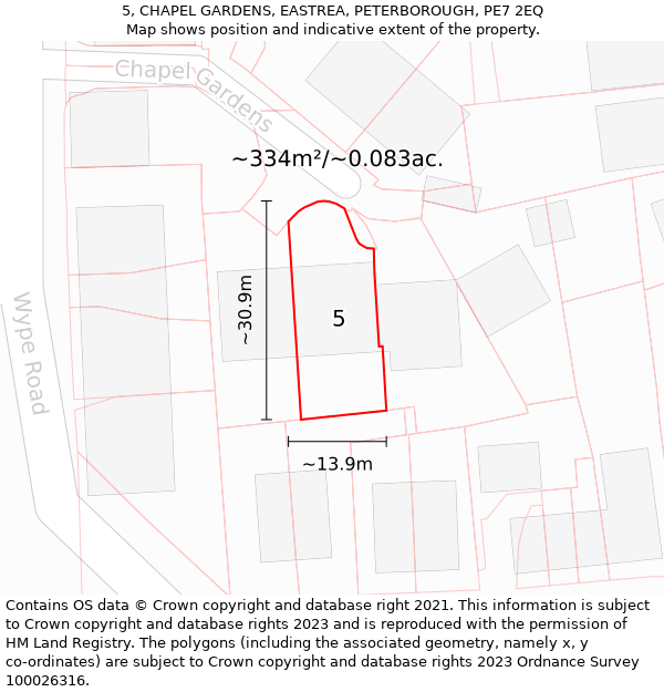 5, CHAPEL GARDENS, EASTREA, PETERBOROUGH, PE7 2EQ: Plot and title map