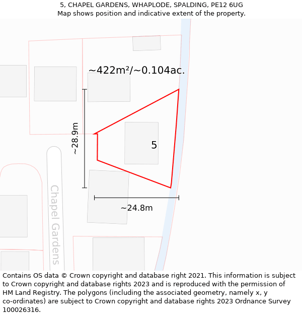 5, CHAPEL GARDENS, WHAPLODE, SPALDING, PE12 6UG: Plot and title map