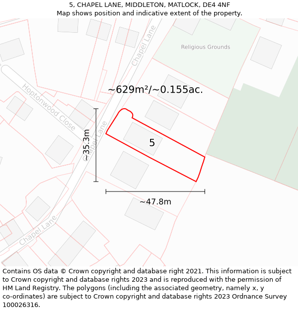 5, CHAPEL LANE, MIDDLETON, MATLOCK, DE4 4NF: Plot and title map