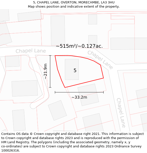 5, CHAPEL LANE, OVERTON, MORECAMBE, LA3 3HU: Plot and title map