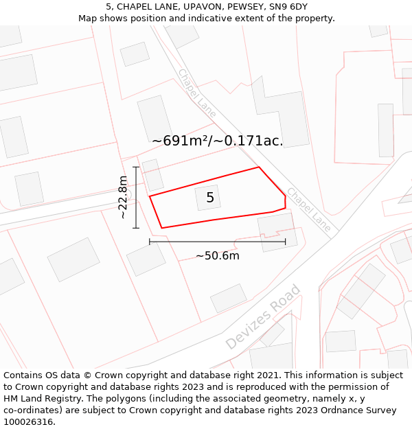 5, CHAPEL LANE, UPAVON, PEWSEY, SN9 6DY: Plot and title map