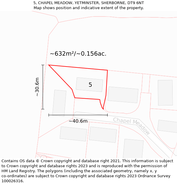 5, CHAPEL MEADOW, YETMINSTER, SHERBORNE, DT9 6NT: Plot and title map