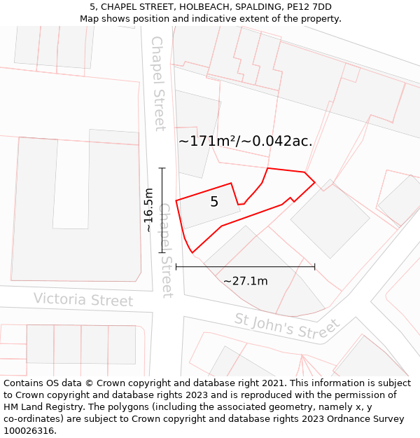 5, CHAPEL STREET, HOLBEACH, SPALDING, PE12 7DD: Plot and title map