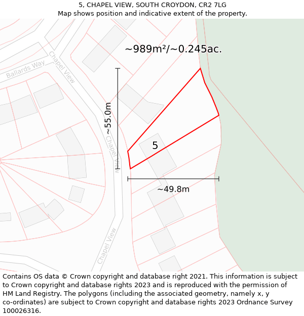 5, CHAPEL VIEW, SOUTH CROYDON, CR2 7LG: Plot and title map