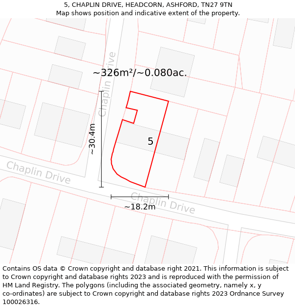 5, CHAPLIN DRIVE, HEADCORN, ASHFORD, TN27 9TN: Plot and title map